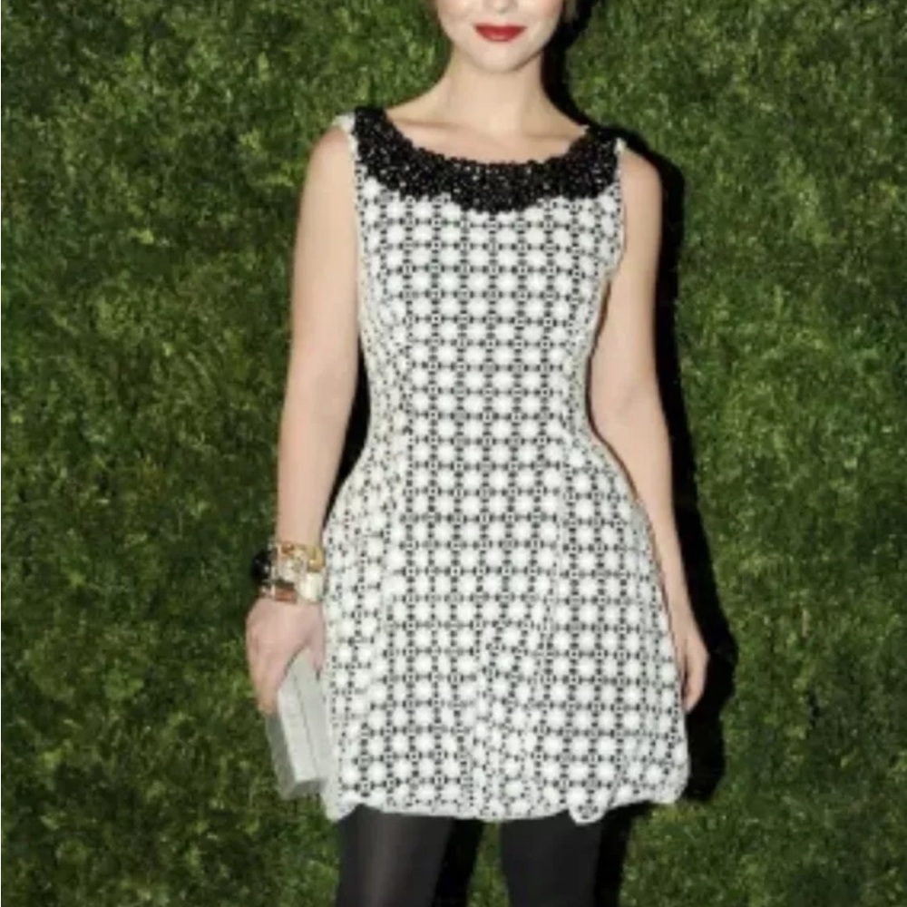 Peter Som Dress Eyelet Beaded Bridal White Black 6